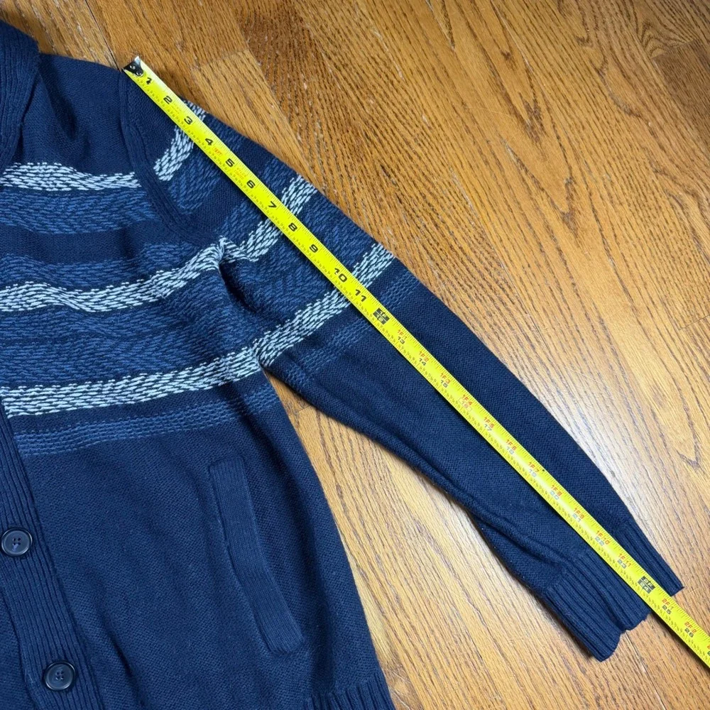 Banana Republic Mens Navy Blue Striped Shawl Collar Cardigan Sweater Large Wool